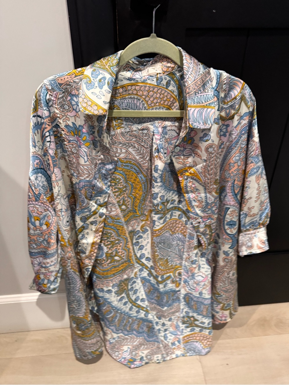 Lena Paisley Button-Down Shirt in Blue, Pink, Gold